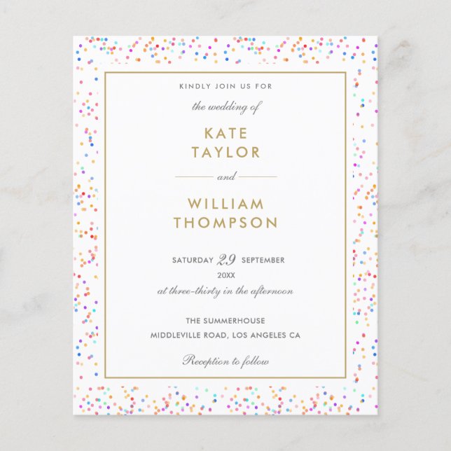 Carte d'invitation de mariage photo confettis arc- (Devant)