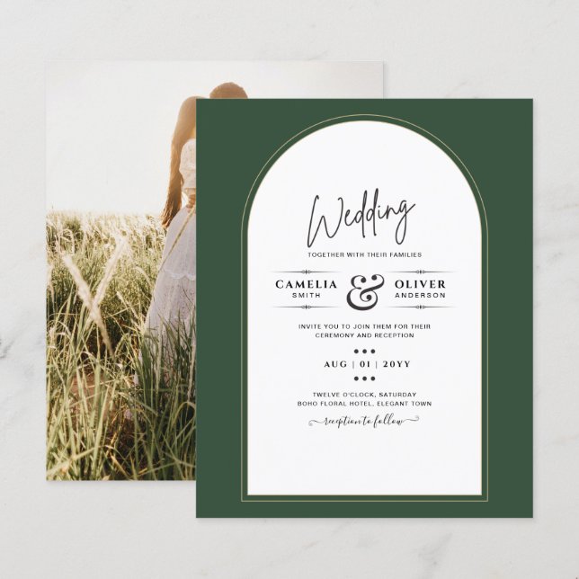 CARTE D'INVITATION DE MARIAGE PHOTO JUNIPER GREEN  (Devant / Derrière)