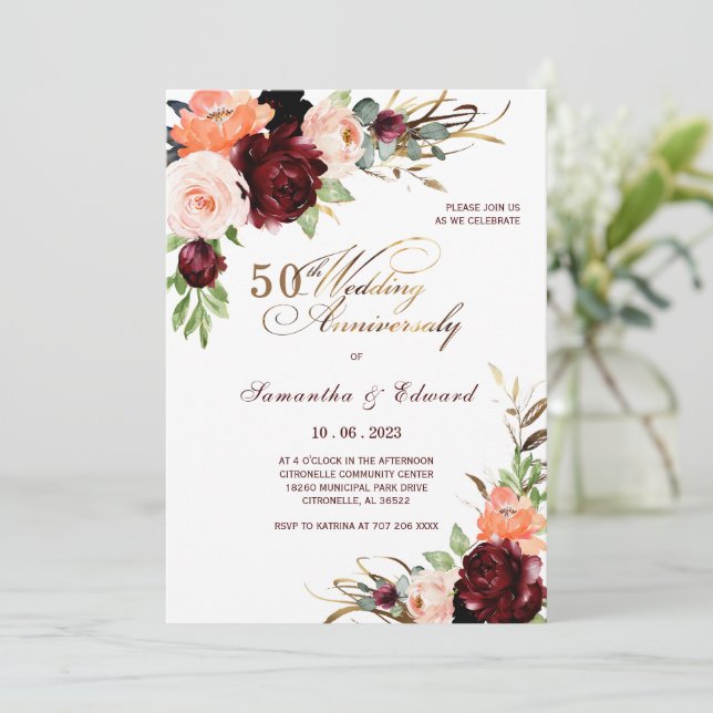 Carte d'invitation de mariage pour les 50 ans de m (Debout devant)