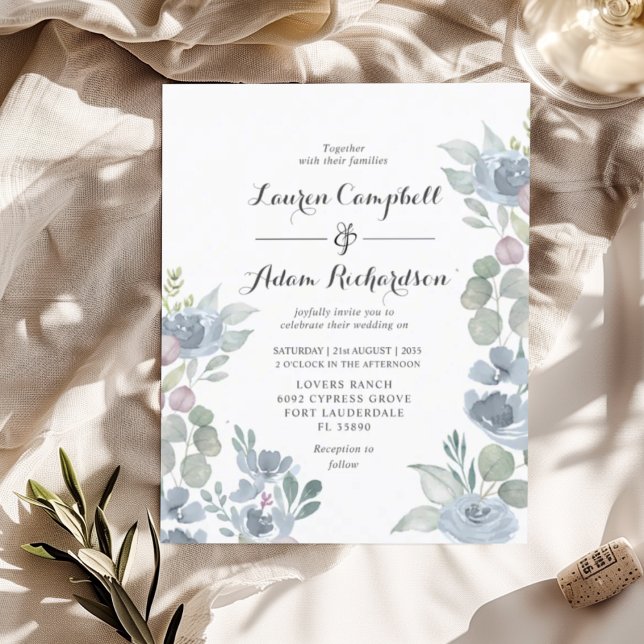 Carte d'invitation de mariage poussiéreuse bleu Bu (Créateur téléchargé)