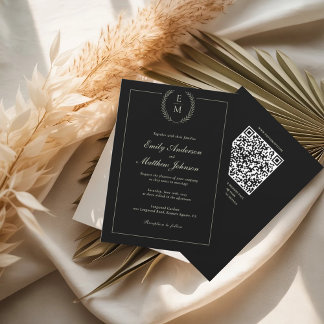 Carte d'invitation de mariage QR Code Noir et Saug