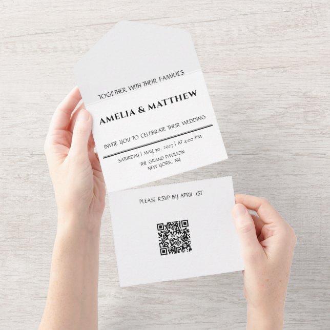 Carte d'invitation de mariage QR Code Tout en Un (Déchirure)