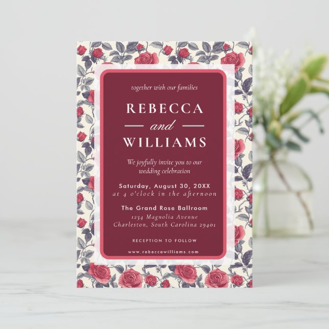 Carte d'invitation de mariage Rose Mignonne (Debout devant)