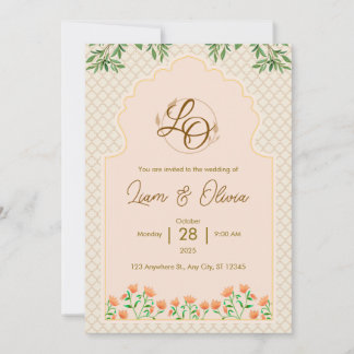 Carte d'invitation de mariage royal aquarelle