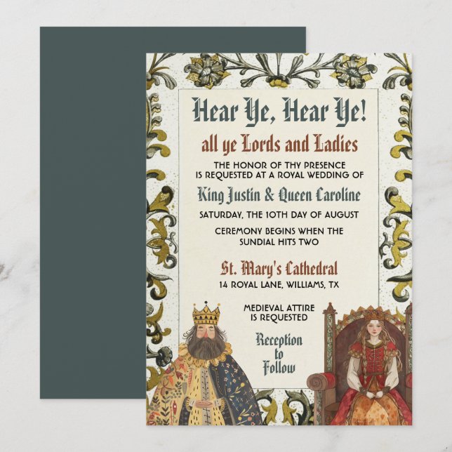Carte d'invitation de mariage royale Renaissance m (Devant / Derrière)