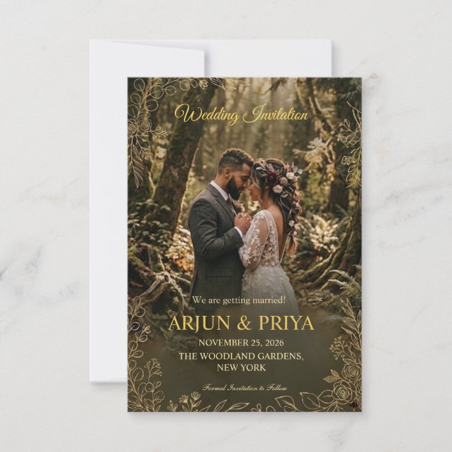 Carte d'invitation de mariage Rustique en Bois et  (Devant)