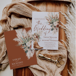 Carte d'invitation de mariage rustique western aut