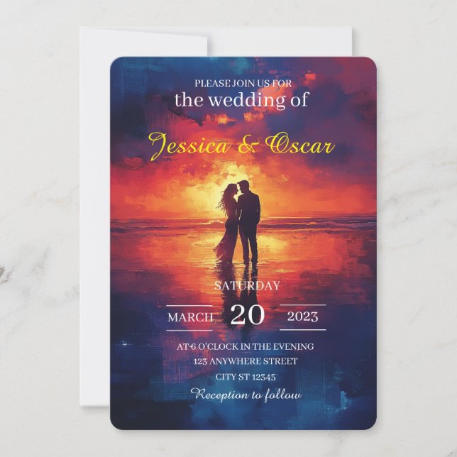 Carte d'invitation de mariage silhouette de couple (Devant)