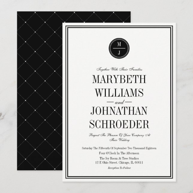 Carte d'invitation de mariage simple et élégante (Devant / Derrière)