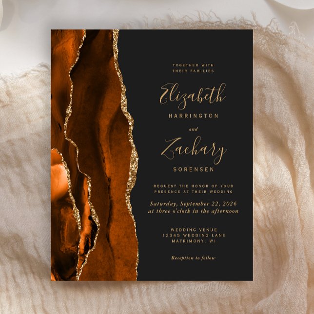 Carte d'invitation de mariage sombre Budget Burnt  (Créateur téléchargé)