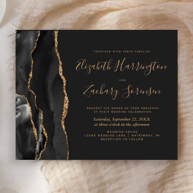 Carte d'invitation de mariage sombre en agate noir (Créateur téléchargé)