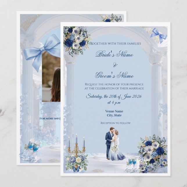 Carte d'invitation de mariage Something Blue (Devant / Derrière)