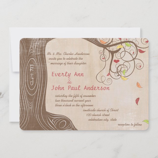 Carte d'invitation de mariage sur papier brun avec (Devant)