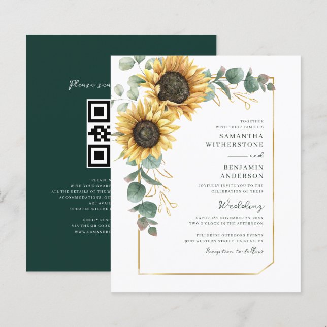 Carte d'invitation de mariage tout-en-un avec code (Devant / Derrière)