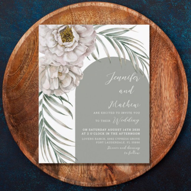 Carte d'invitation de mariage tropical à feuillage (Créateur téléchargé)