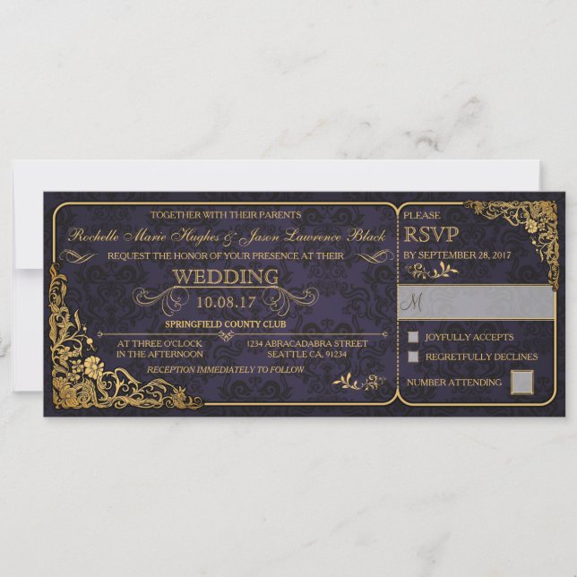 Carte d'invitation de mariage victorien avec RSVP (Devant)
