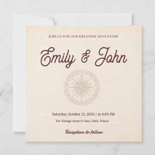 Carte d'invitation de mariage vintage pour aventur