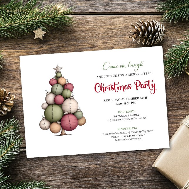 Carte d'invitation de Noël à l'aquarelle Arbre de  (Quirky Christmas Tree Watercolor Holiday Invite)