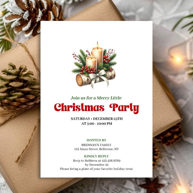 Carte d'invitation de Noël aux baies de houx éléga (Stylish Holly Berries Christmas Invite Card)