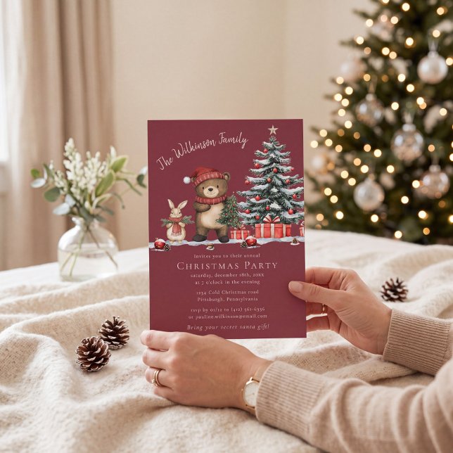 Carte d'invitation de Noël aux créatures forestièr (Créateur téléchargé)