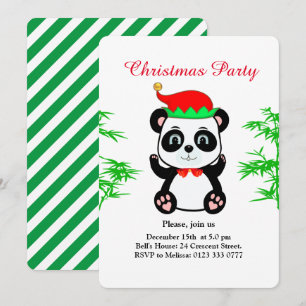 Carte d'invitation de Noël avec ours panda lutin s