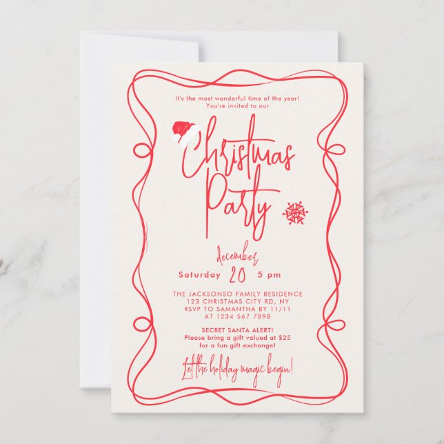 Carte d'invitation de Noël manuscrite ivoire (Devant)