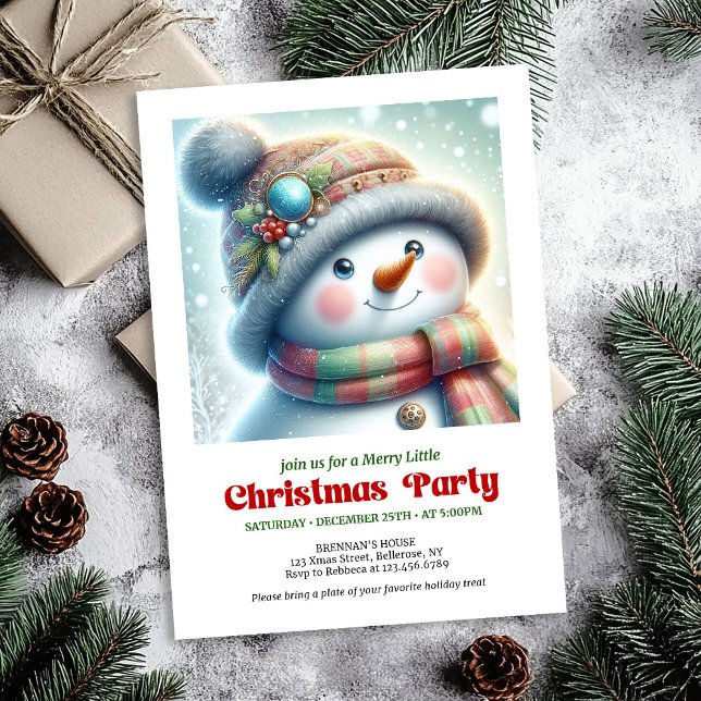 Carte d'invitation de Noël moderne pour bonhomme d (Modern Christmas snowman editable holiday invite DL)