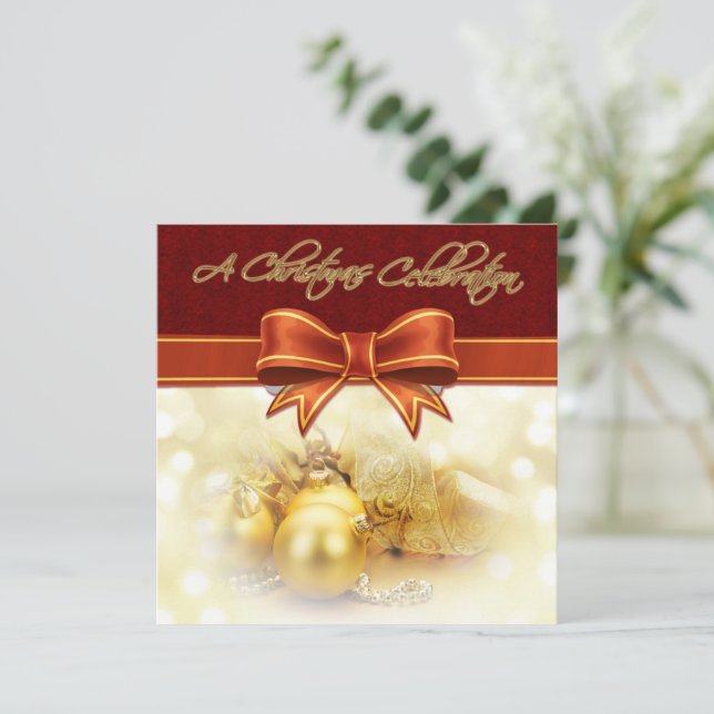 Carte d'invitation de Noël Rouge Gold (Debout devant)