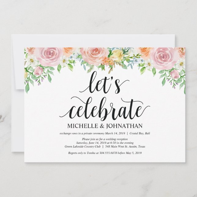 Carte d'invitation de réception de mariage en fuit (Devant)