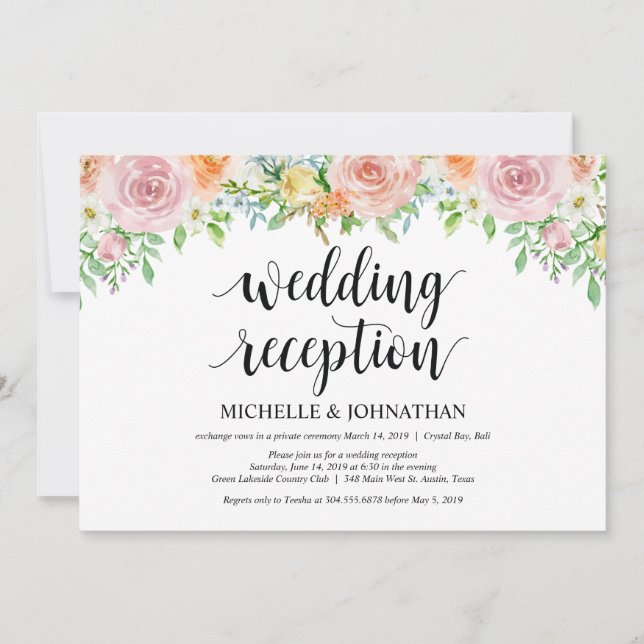 Carte d'invitation de réception de mariage en fuit (Devant)