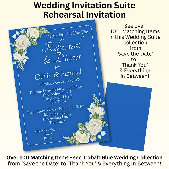 Carte d'invitation de répétition Cobalt bleu et bl (Créateur téléchargé)