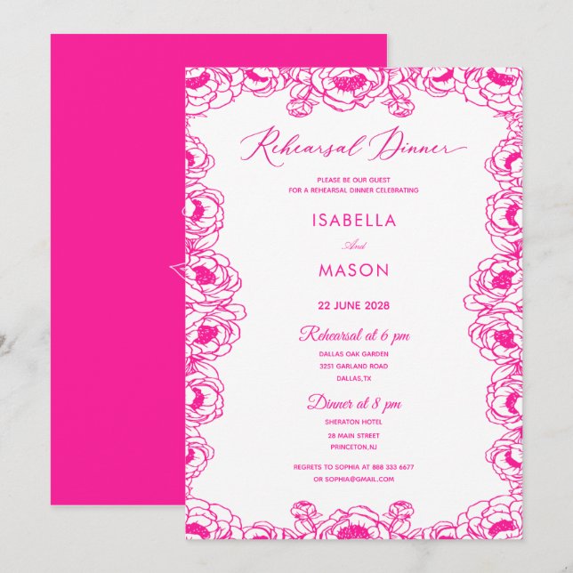 CARTE D'INVITATION DE REPETITION DE MARIAGE FLEURA (Devant / Derrière)
