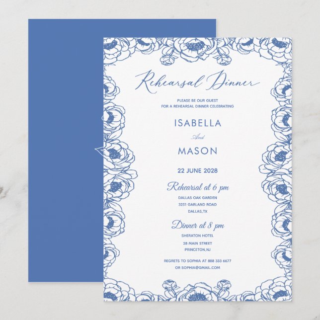 CARTE D'INVITATION DE RÉPÉTITION DE MARIAGE FLEURI (Devant / Derrière)
