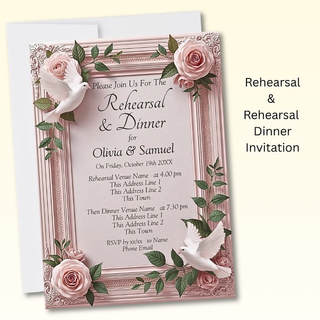 Carte d'invitation de répétition Roses roses & Col (Créateur téléchargé)
