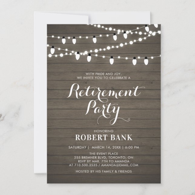 Carte d'invitation de retraite en bois rustique et (Devant)