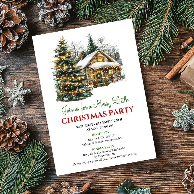 Carte d'invitation de scène de Noël classique Red  (Classic Red Green Christmas Scene Invitation Card)