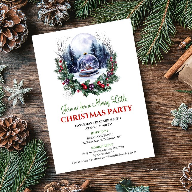 Carte d'invitation de scène de vacances rouge vert (Charming Red Green Holiday Scene Invitation Card)