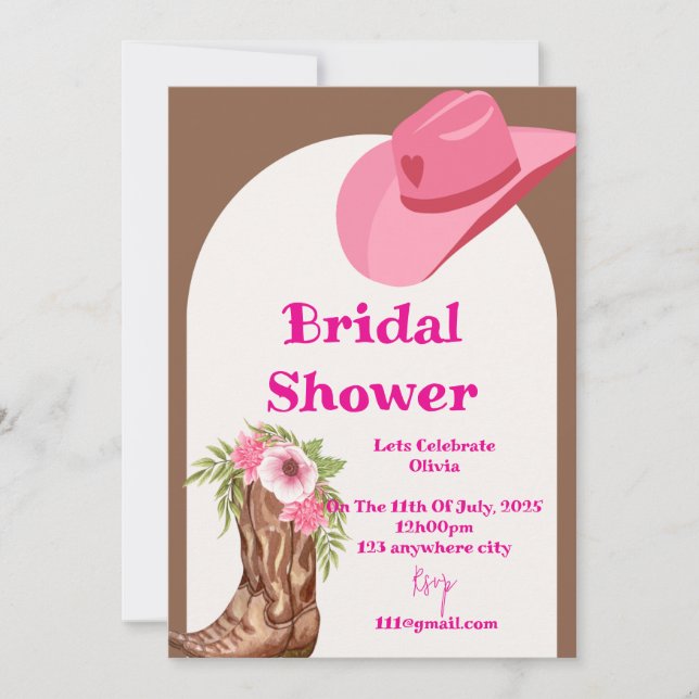 carte d'invitation de shower de mariage cowboy flo (Devant)
