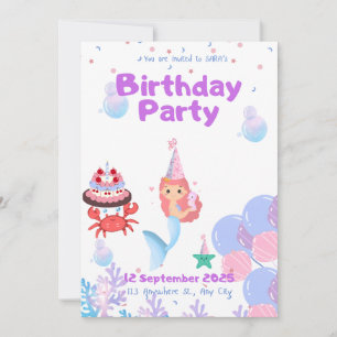 carte d'invitation de sirène anniversaire de Sara