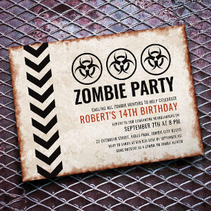 Carte d'invitation de soirée Zombie avec symbole d