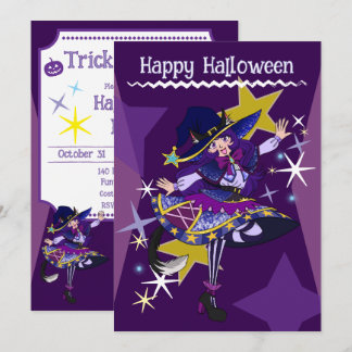 Carte d'invitation de sorcière Neko Halloween