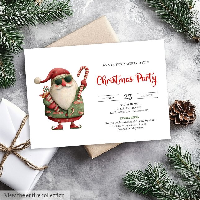 Carte d'invitation de vacances moderne à l'aquarel (Santa Claus modern watercolor holiday invite card)