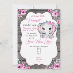 Carte d'invitation d'éléphant rose gris