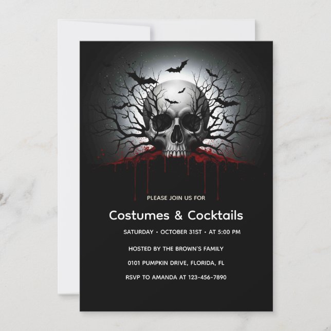 Carte d'invitation d'Halloween gothique foncé | Cr (Devant)