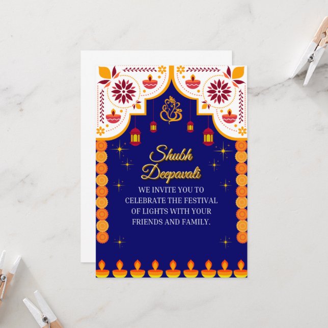 Carte d'invitation Diwali (Devant/Arrière en situation)