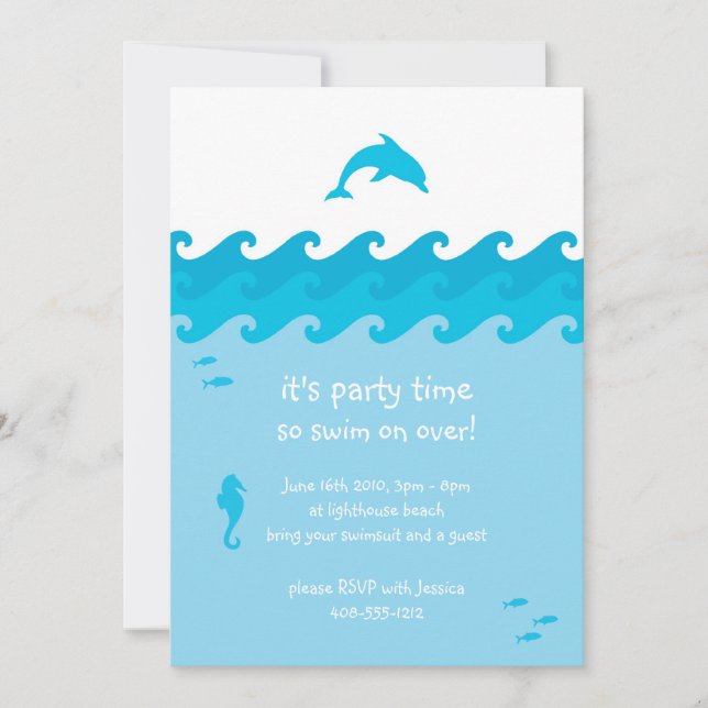 Carte d'invitation Dolphin and Ocean Waves (Devant)