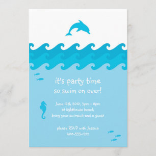 Carte d'invitation Dolphin and Ocean Waves
