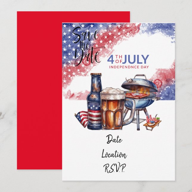 Carte d'invitation du 4 juillet, sauvegardez la da (Devant / Derrière)