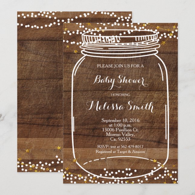 Carte d'Invitation du Baby shower Rustic Mason Jar (Devant / Derrière)