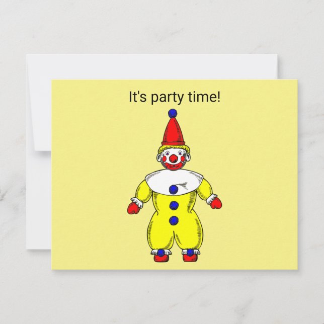 Carte d'invitation du clown de l'heure de fête (Devant)
